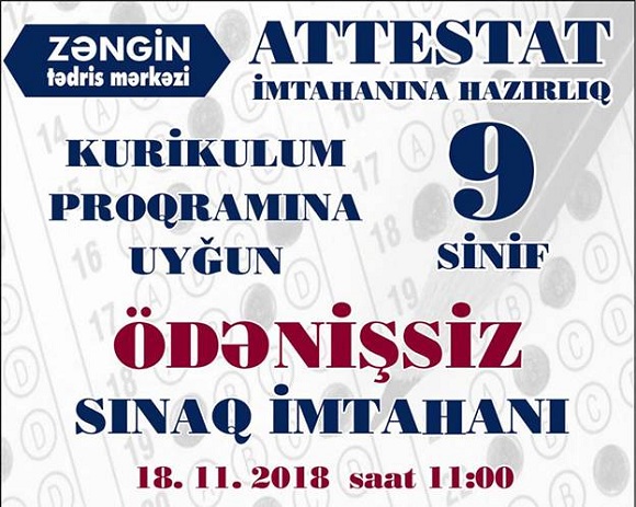 Attestat imtahanına hazırlığı - Ödənişsiz sınaq imtahanı - 1