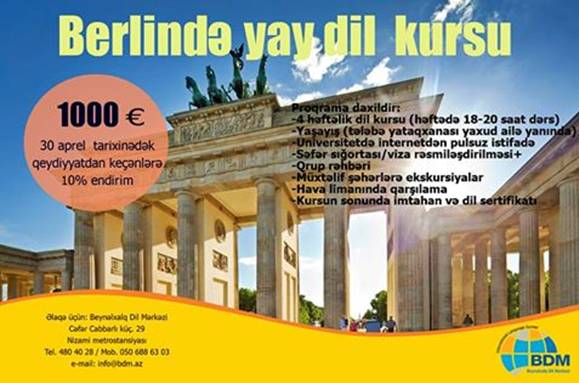 Berlində yay dil kurslarına qeydiyyata başladı!! (Beynelxalq Dil Merkezi) - 1 Berlində yay dil kurslarına qeydiyyata başladı!! (Beynelxalq Dil Merkezi) - 1
